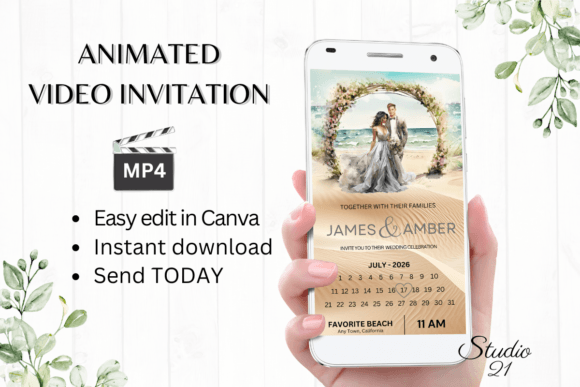 Beach Wedding Invitation W8805B: Your Digital Design Solution