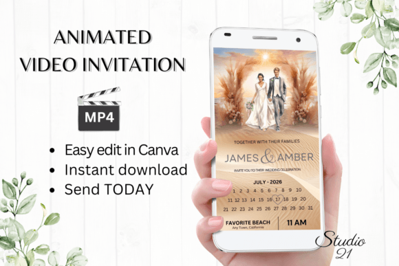 Beach Wedding Invitation W8809B: A Modern Digital Template