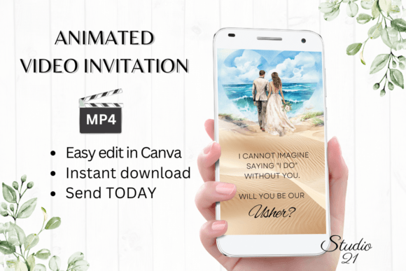 Beach Wedding Usher Proposal W3802U: A Coastal Elegance for Digital Invitations