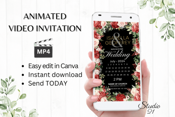 Elegant Motion: Your Guide to the Red Roses Wedding Invitation W8441B