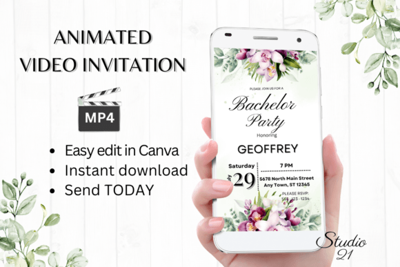 Orchids Bachelor Party Invite W5458: A Modern Digital Template