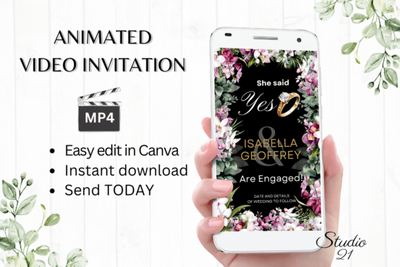 Orchids Engagement Announcement W1451B: Elevate Your Digital Invites