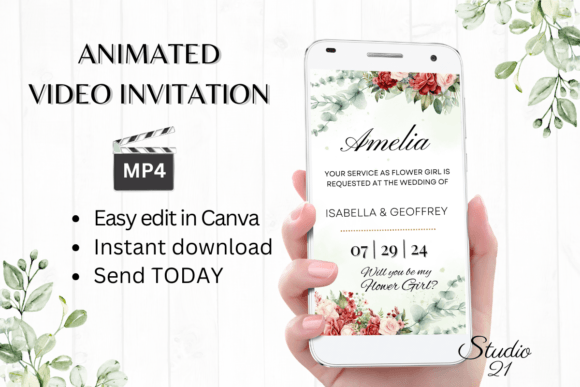 Red Roses Flower Girl Proposal W3442FG: A Romantic Digital Invitation