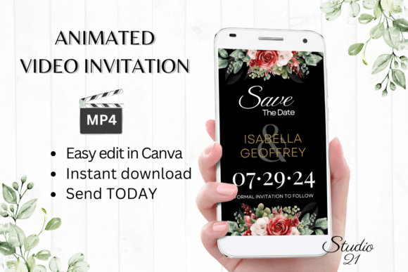 Red Roses Save the Date Invite W2249: Elegance in Motion