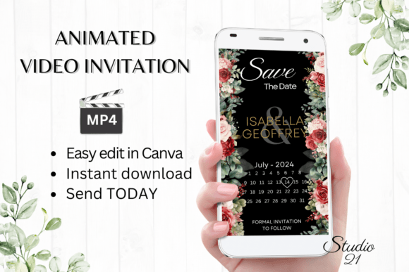 Red Roses Save the Date W2445B: A Modern Script for Digital Invitations