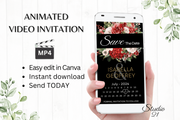Red Roses Save the Date W2447B: A Modern Script for Bold Invitations