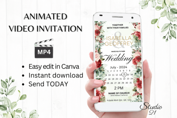 Red Roses Wedding Invitation W8444B: A Modern Digital Template