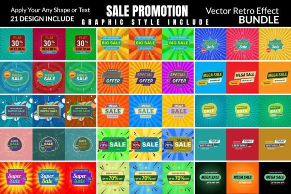 Retro Sale Promotion Vector Design: 21 Editable Styles for 2023