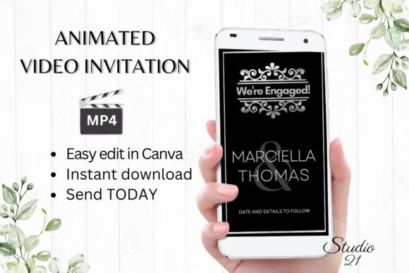 Silver Engagement Announcement W1937B: Elevate Your Digital Invitations
