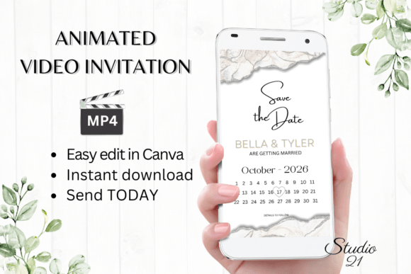Silver Wedding Save the Date W2938B: A Modern Script for Digital Invitations